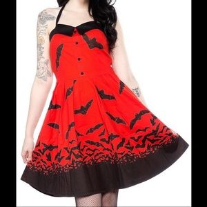 SOURPUSS Spooksville Red Bat Pinup Dress Large